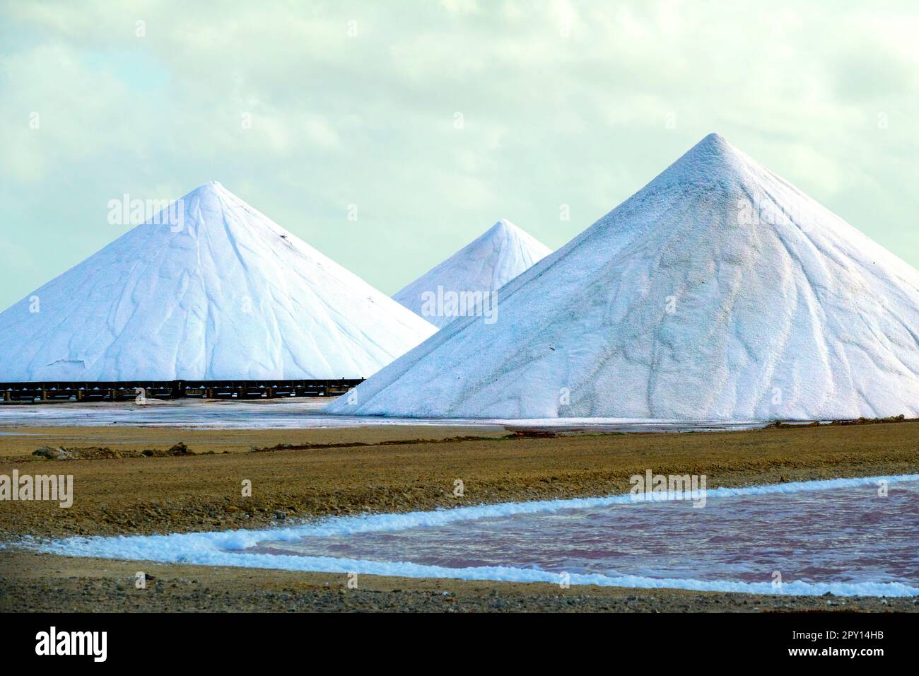 Sea Salt mounds on Kralendijk Netherland Antilles BonAire Stock Photo