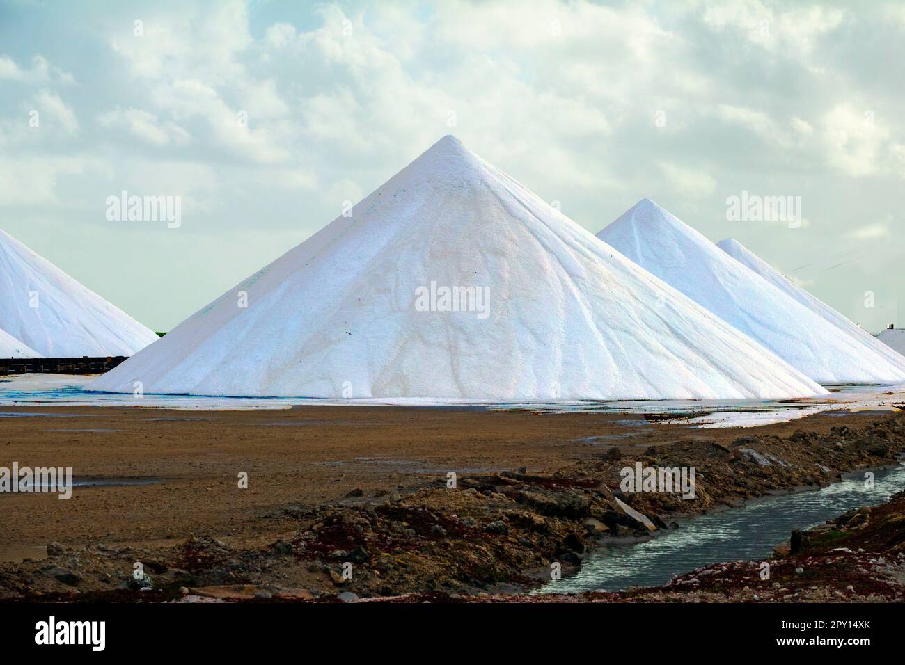 Sea Salt mounds on Kralendijk Netherland Antilles BonAire Stock Photo
