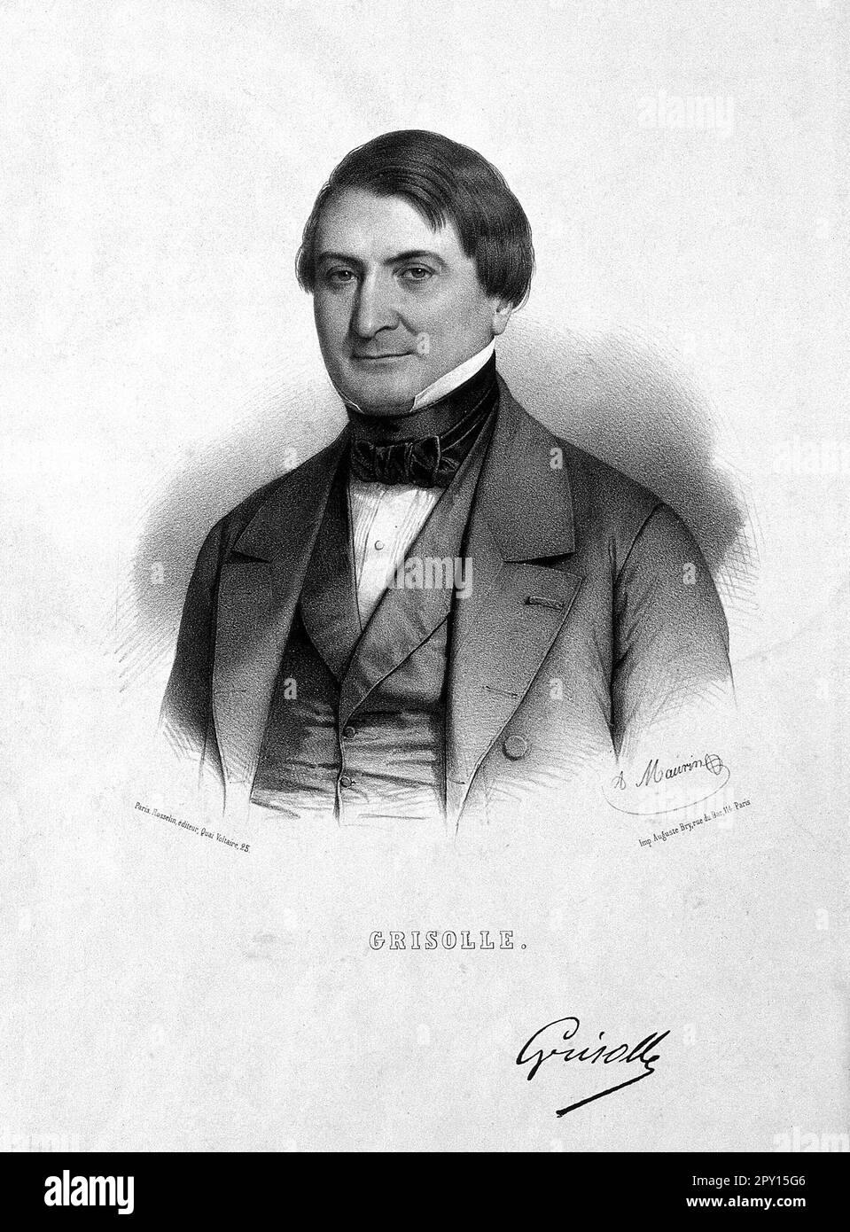 Augustin Grisolle, 1811 – 1869, was a French physician, vintage lithograph by Antoine Maurin 1800s Stock Photo