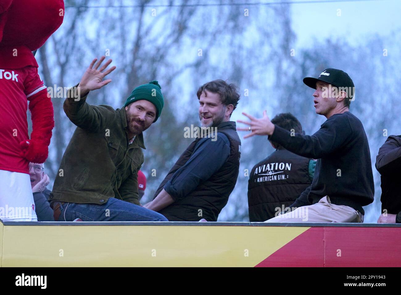 Wrexham CoOwners, Ryan Reynolds (left) and Rob McElhenne celebrate