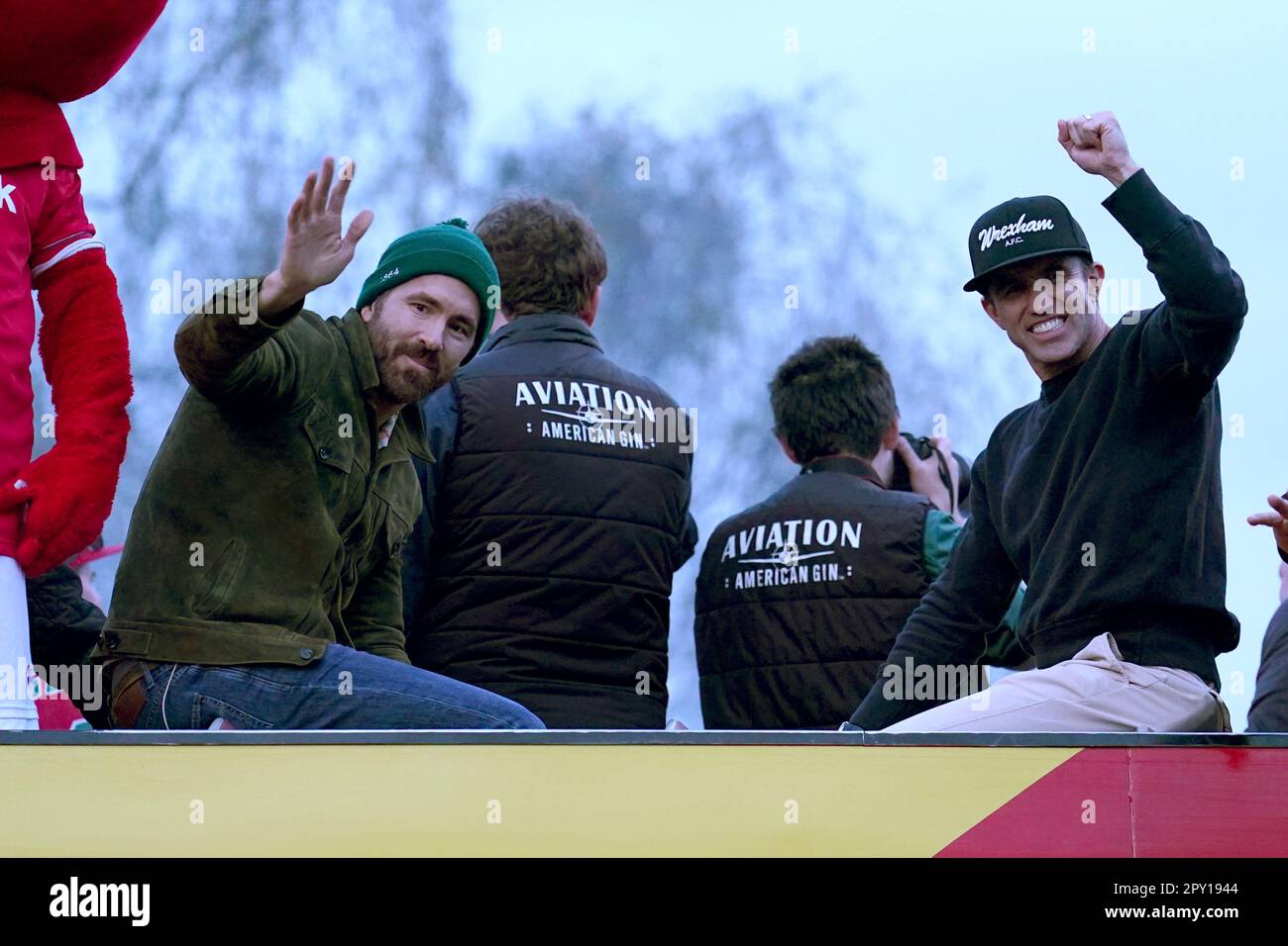 Wrexham CoOwners, Ryan Reynolds (left) and Rob McElhenne celebrate