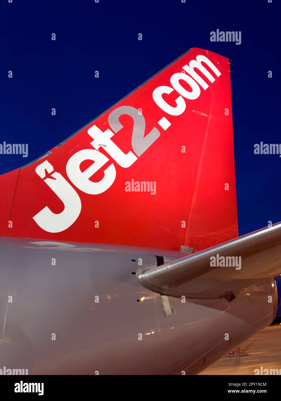 Jet2.com tail of G-JZHN Boeing 737-8MG, Jet2 holiday company aircraft, British package travel and flight company for vacations and short break holiday Stock Photo