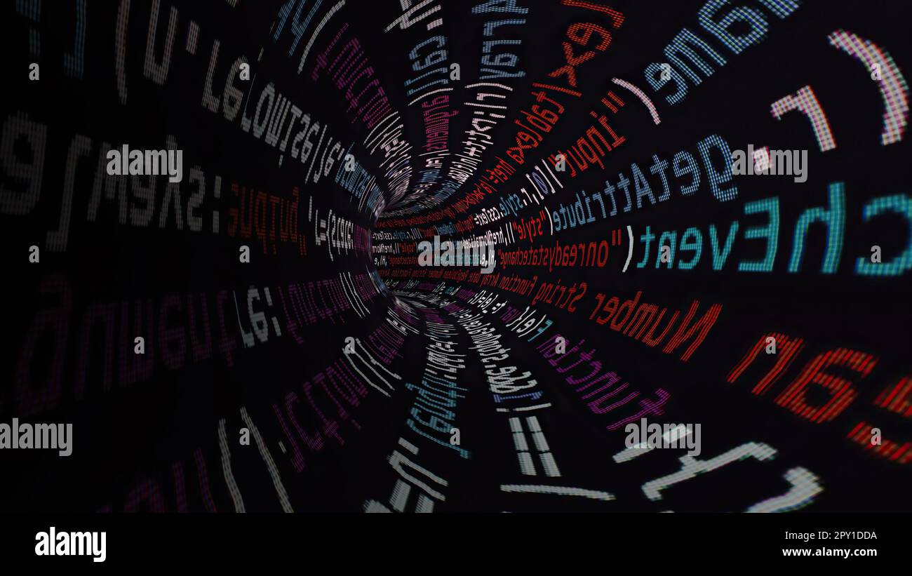 Driving through code data tunnel Stock Photo
