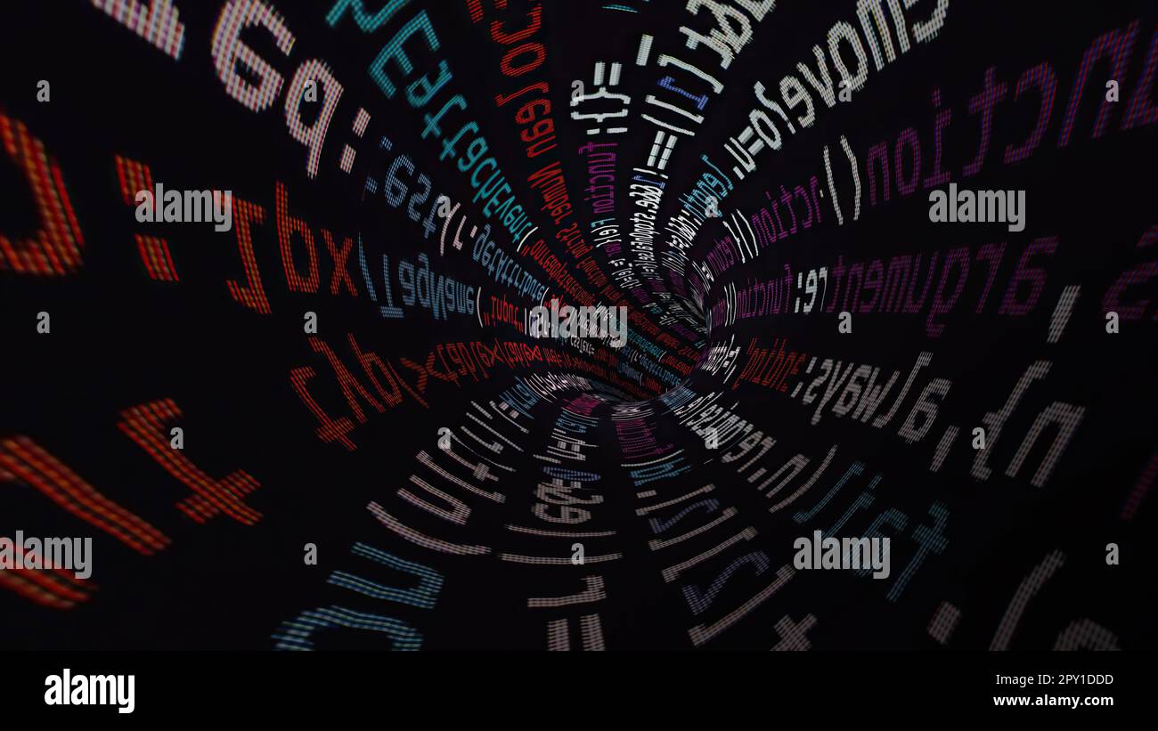 Driving through code data tunnel Stock Photo