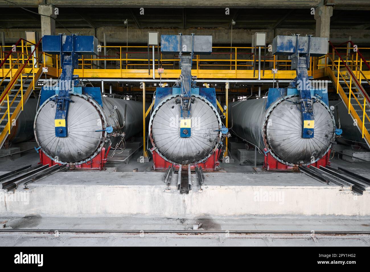 Autoclaves for foam concrete blocks hardening at factory Stock Photo ...