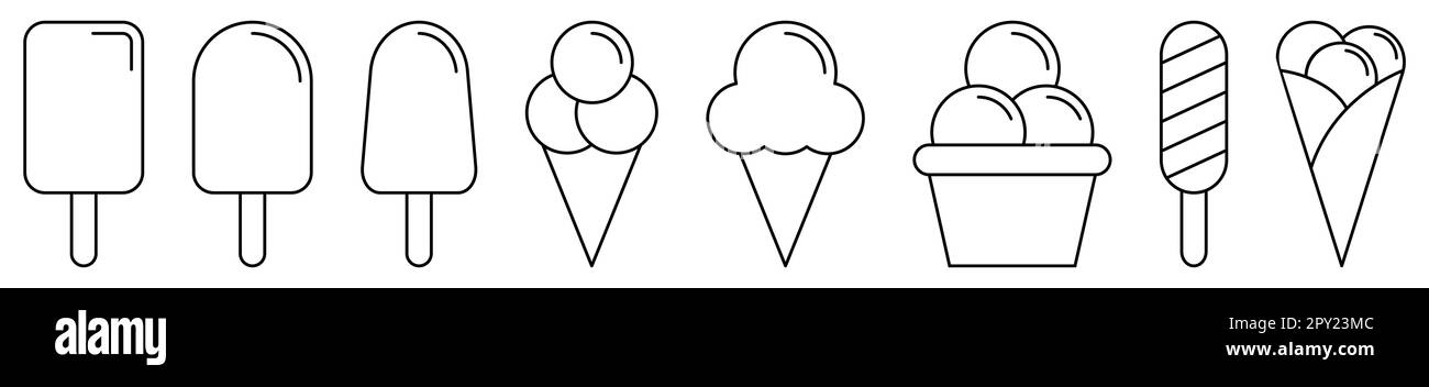 Set of line ice cream icons. Vector illustration isolated on white ...