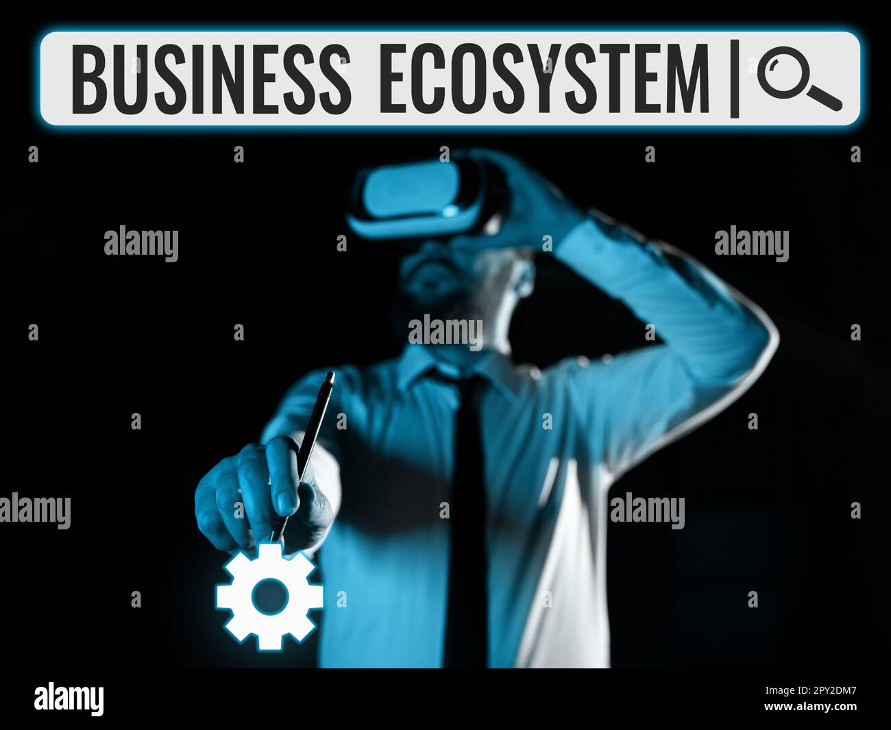 Conceptual caption Business Ecosystem, Word Written on Develop and Implement Organization Growth Opportunities Stock Photo