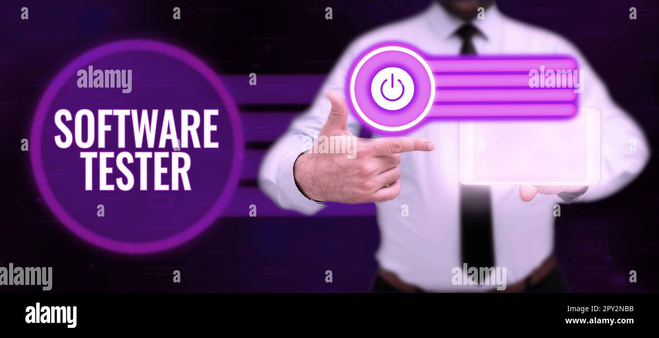 Text caption presenting Software Tester, Word for implemented to protect software against malicious attack Stock Photo