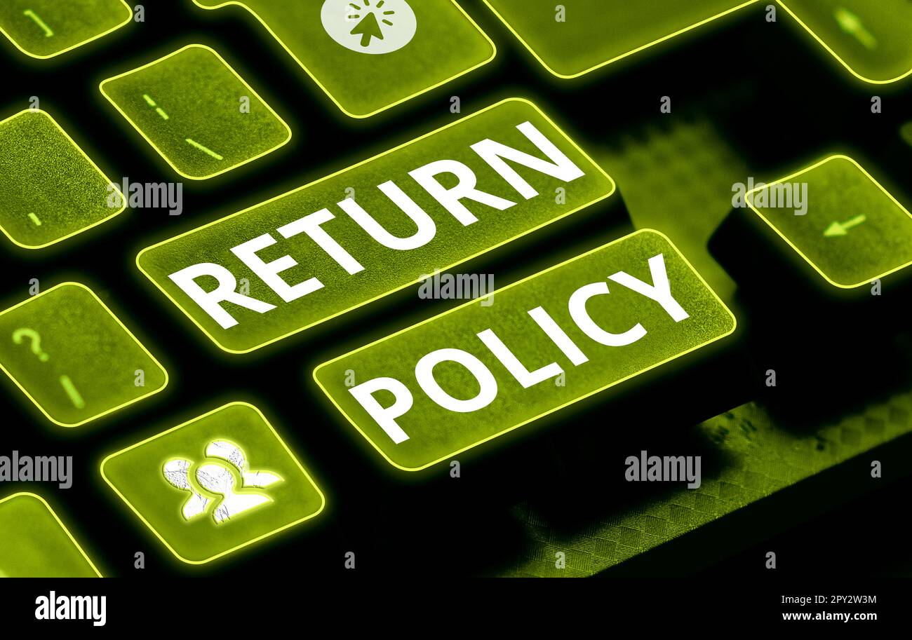 Text showing inspiration Return Policy, Business approach Tax Reimbursement Retail Terms and Conditions on Purchase Stock Photo