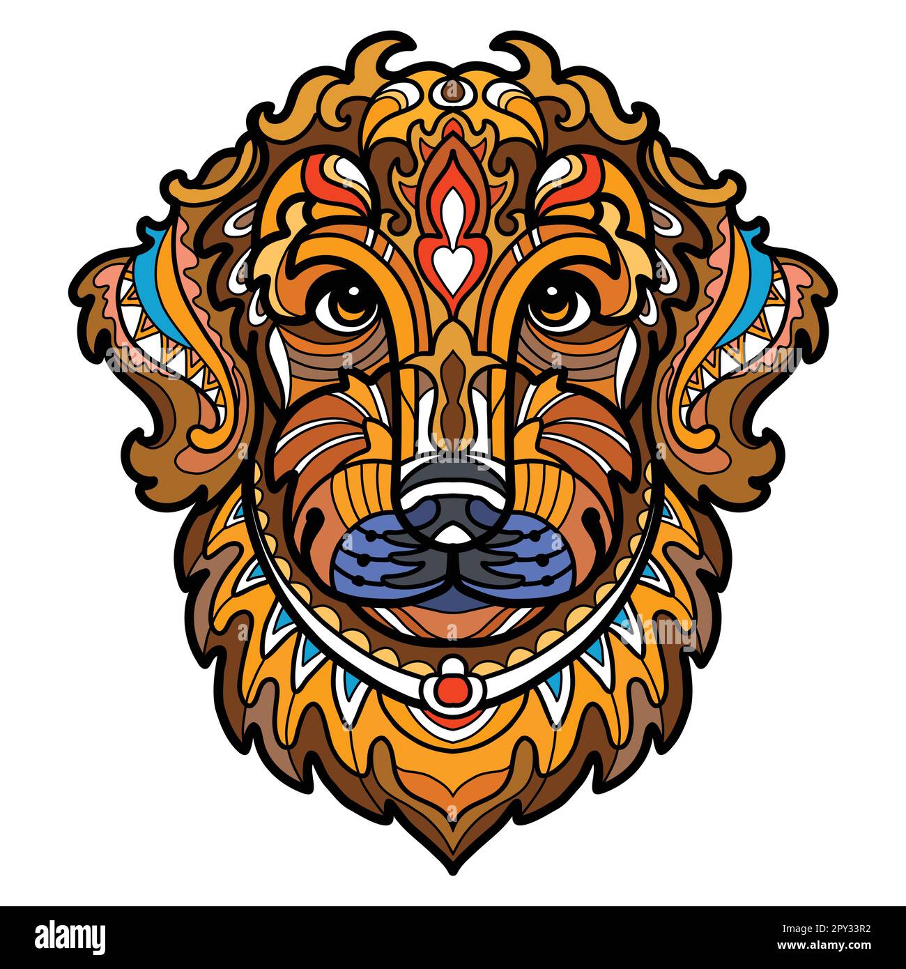 Retriever head dog color tangle doodle vector illustration Stock Vector