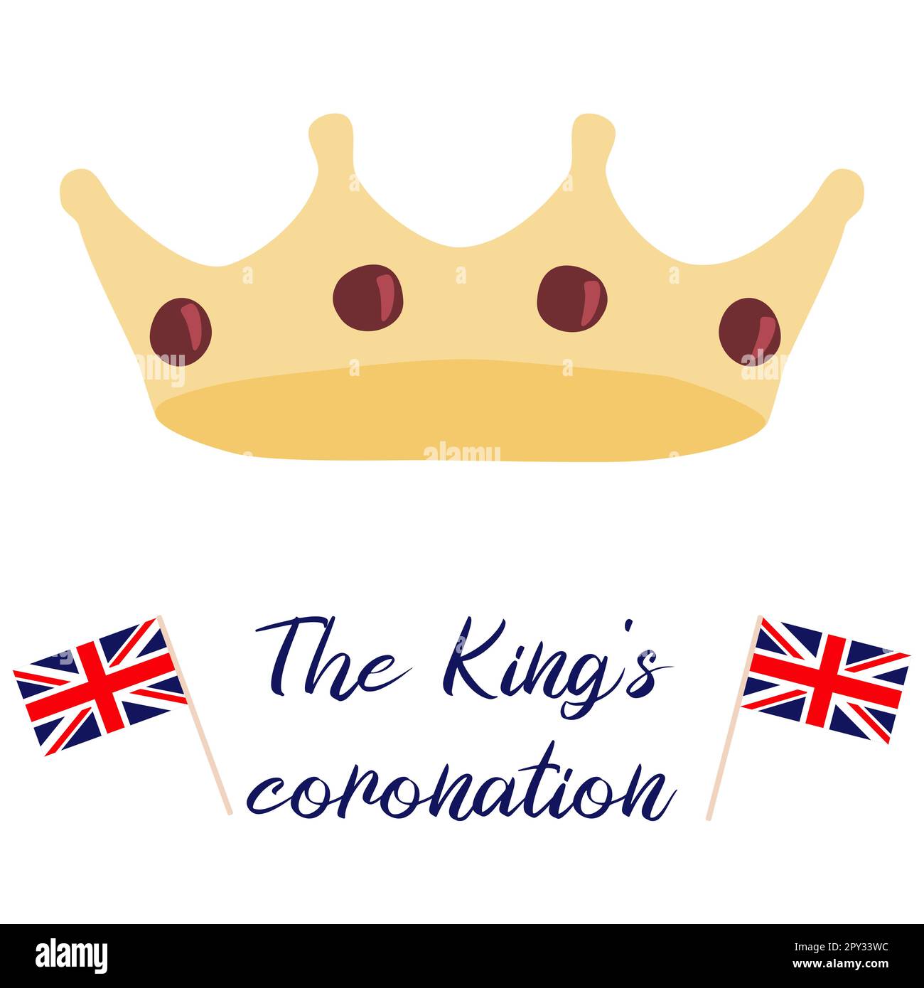 Poster for King Charles III coronation with British flags and crown