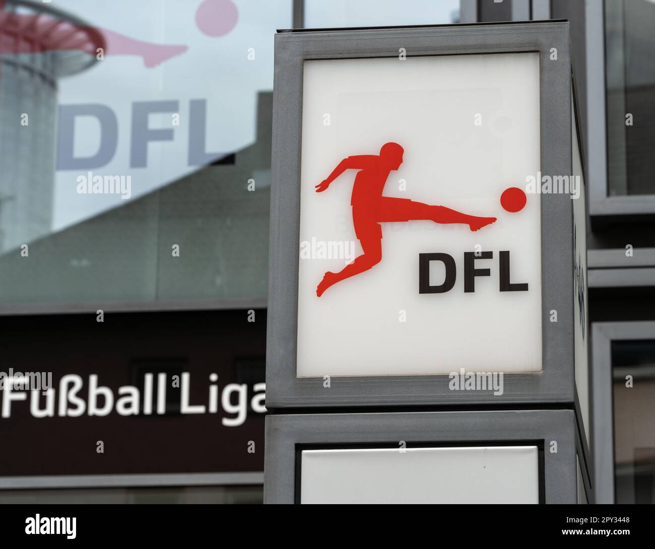 02 May 2023, Hesse, Frankfurt/Main: The logo of the Deutsche Fußball ...