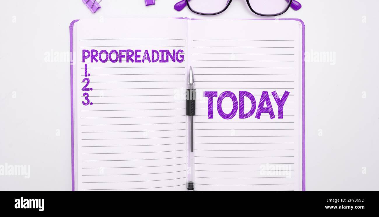 Handwriting text Proofreading, Business overview act of reading and marking spelling, grammar and syntax mistakes Stock Photo