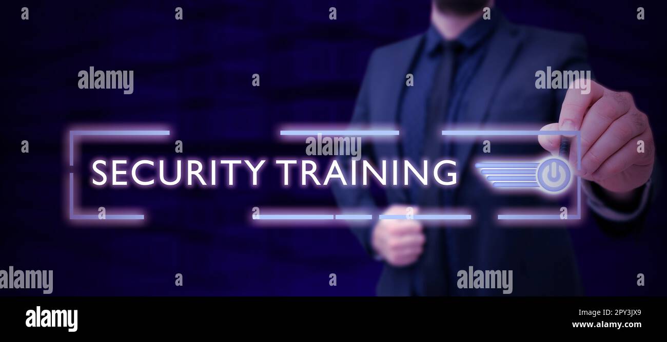 Text caption presenting Security Training, Word for providing security awareness training for end users Stock Photo
