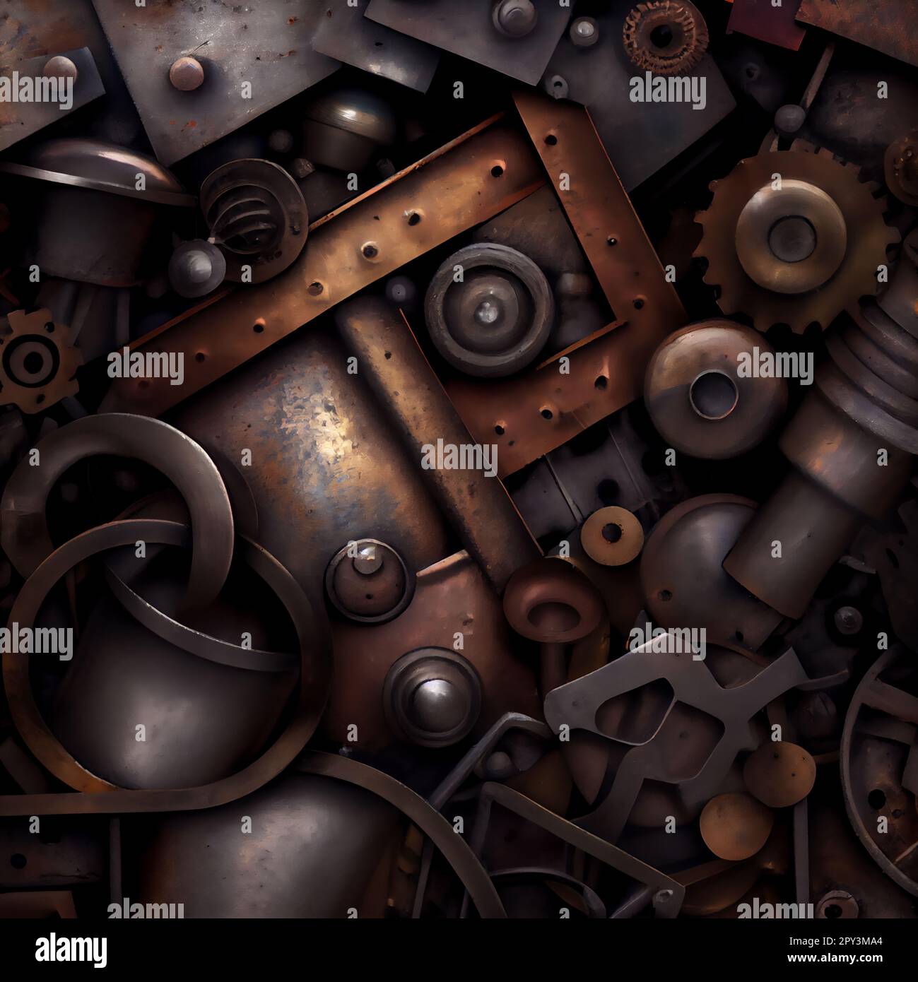 Metal steampunk background with rivets, 3D illustration Stock Photo