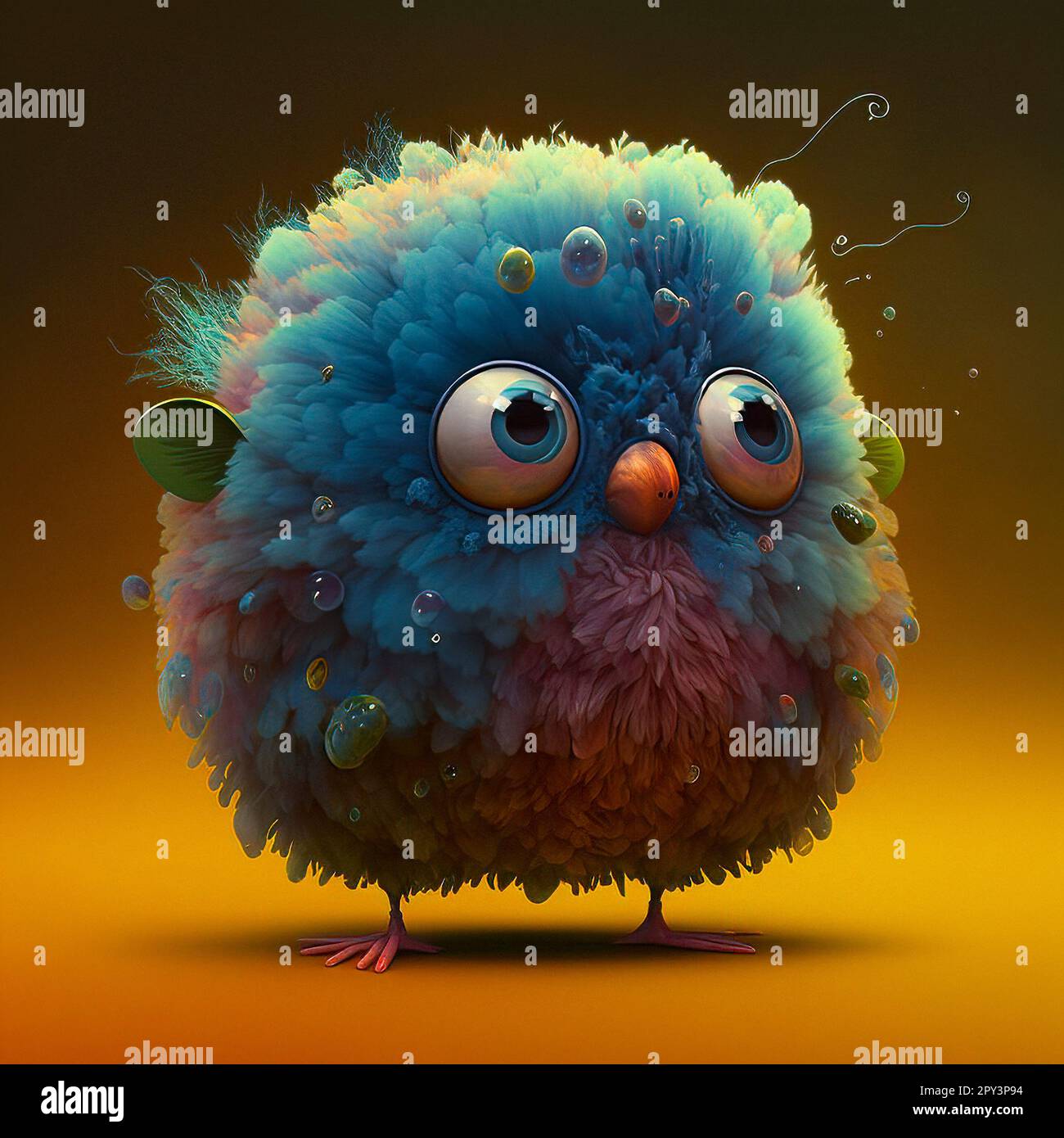 Character Portrait Closeup of a Cute  Fluffy Blue Bird with Colorful Feathers Stock Photo