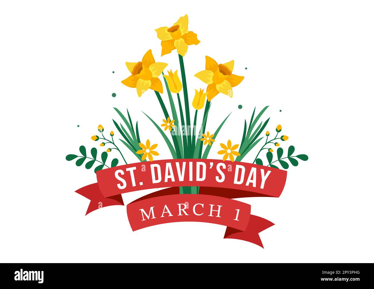 Happy St David's Day on March 1 Illustration with Welsh Dragons and