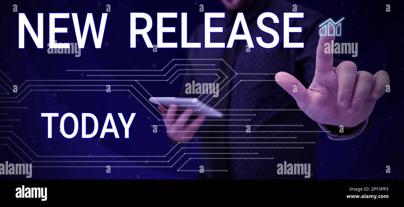 Sign displaying New Release, Business showcase announcing something ...