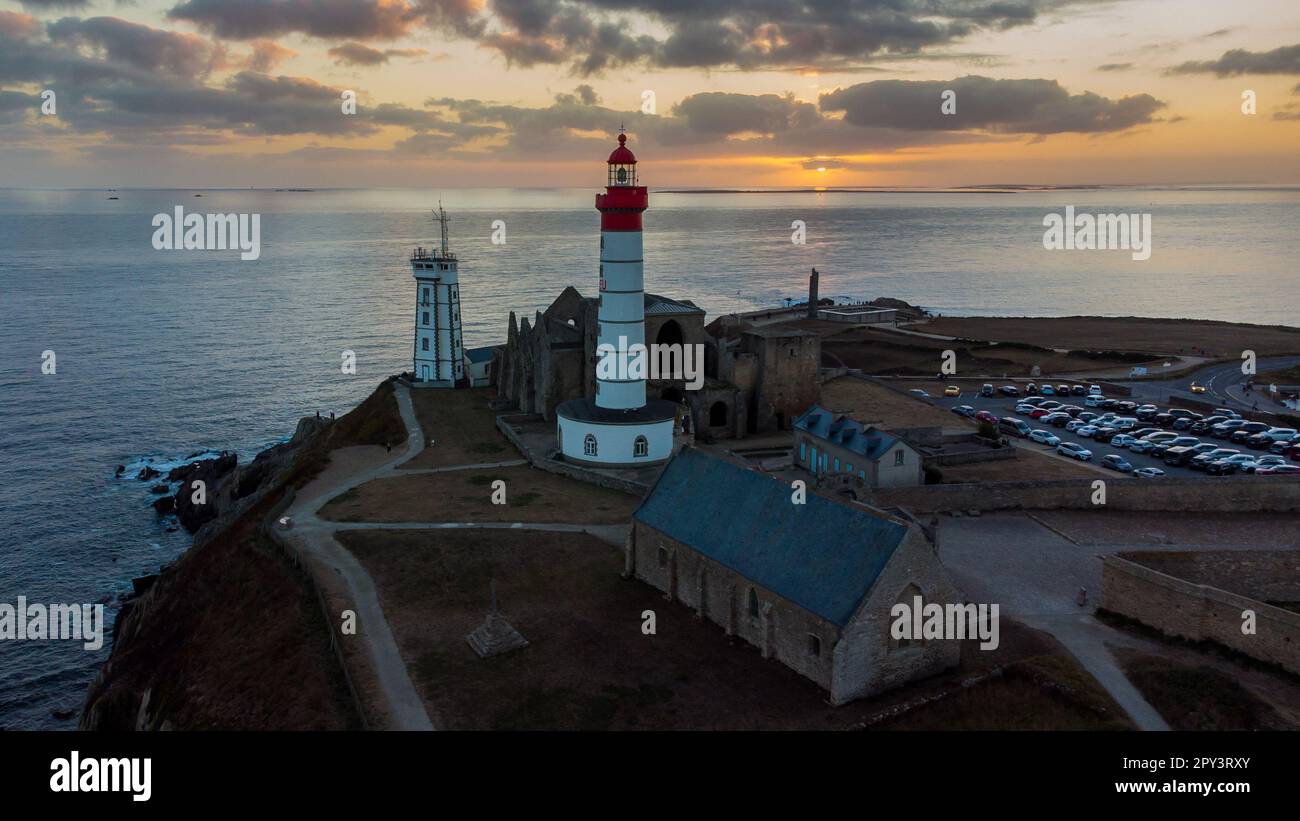 Aerial view of the lighthouse of the Pointe Saint Mathieu facing the ...