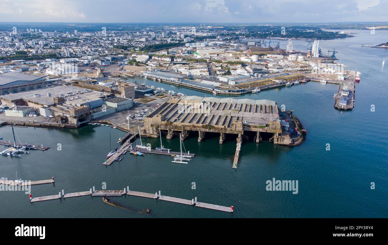 German WWII submarine base of Lorient in Brittany, France - Nazi U-boat factory and bunker of Keroman (K3) on the coast of the Atlantic Ocean Stock Photo