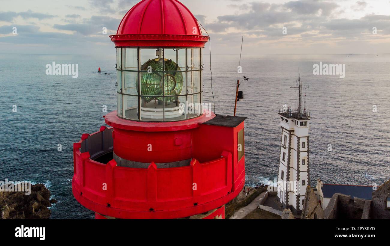 Aerial view of the lighthouse of the Pointe Saint Mathieu facing the ...