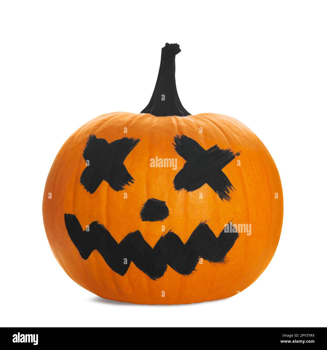 Halloween pumpkin with drawn scary face isolated on white Stock Photo ...