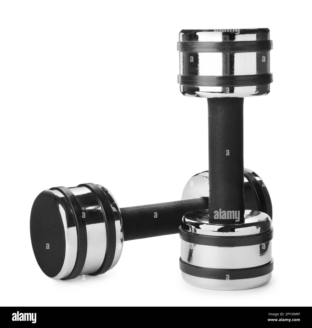 Dumbbells on white background. Weight training equipment Stock Photo