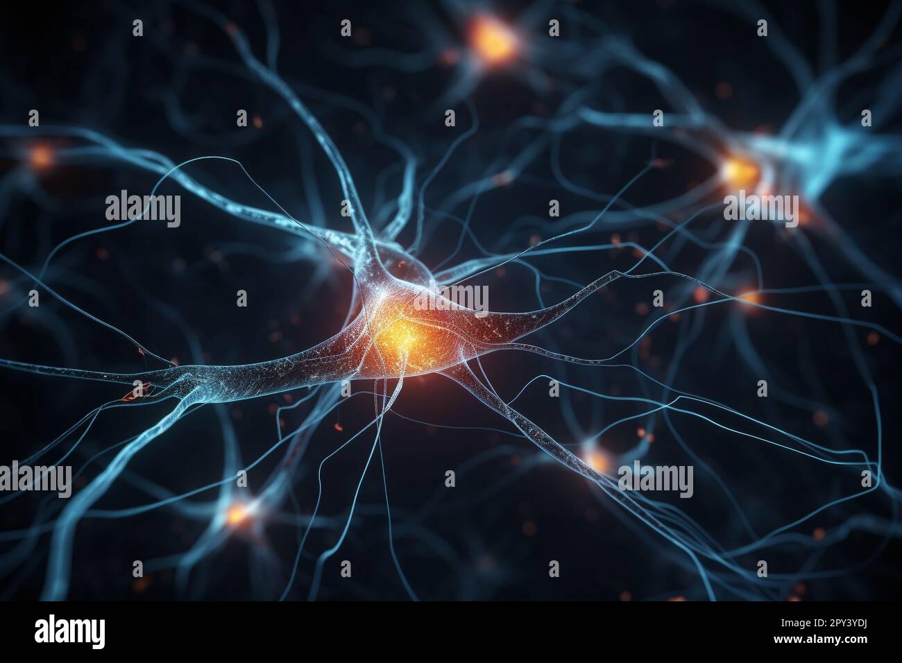 Active nerve cells. Neuronal network with electrical activity of neuron 