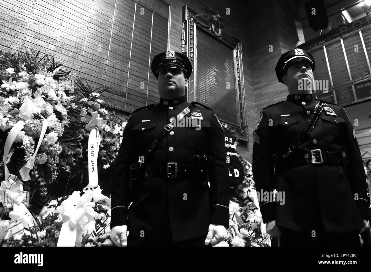 NEW YORK, NY - May 2: New York City Mayor Eric Adams along with New York City Police Commissioner Keechant Sewell deliver remarks at the Annual NYPD Hall of Heroes Memorial Ceremony at One Police Plaza on May 2, 2023 in New York City. Chris Moore/MediaPunch Stock Photo