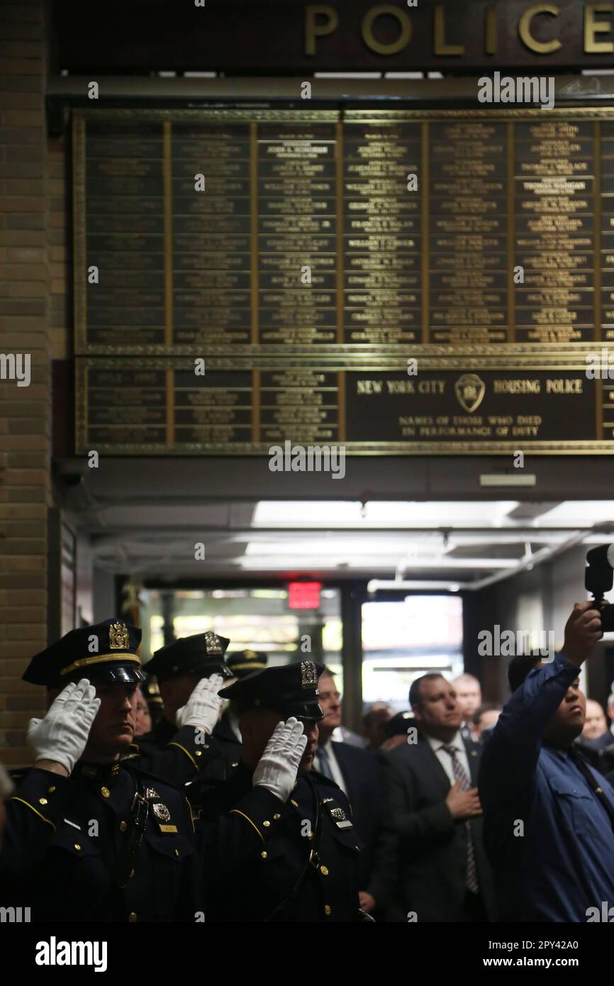 NEW YORK, NY - May 2: New York City Mayor Eric Adams along with New York City Police Commissioner Keechant Sewell deliver remarks at the Annual NYPD Hall of Heroes Memorial Ceremony at One Police Plaza on May 2, 2023 in New York City. Chris Moore/MediaPunch Stock Photo