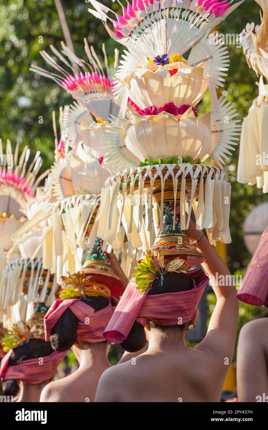 Procession Of Beautiful Balinese Women In Traditional Costumes Sarong