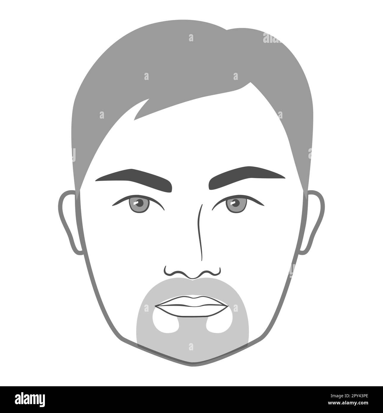 Stubble Beard Goatee style men in face illustration 3 Three-Day Facial hair mustache. 5 O'Clock Shadow Vector portrait male Fashion template flat. Stylish hairstyle isolated outline, white background Stock Vector