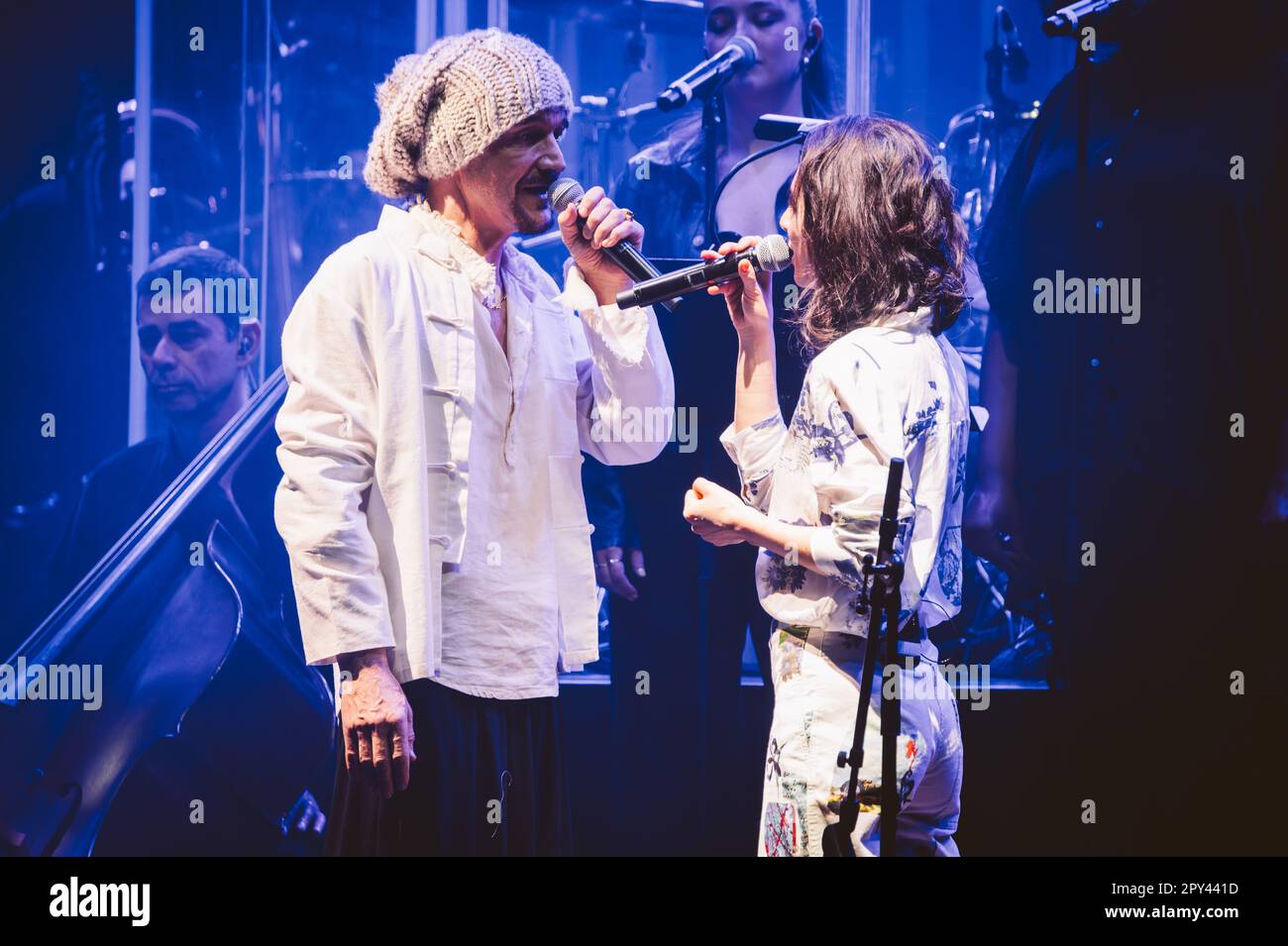 Newcastle, UK. 2nd May 2023 - English band James perform at O2 City Hall Newcastle with the Orca 22 orchestra. Credit: Thomas Jackson/Alamy Live News Stock Photo