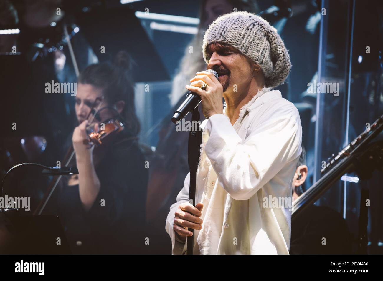 Newcastle, UK. 2nd May 2023 - English band James perform at O2 City Hall Newcastle with the Orca 22 orchestra. Credit: Thomas Jackson/Alamy Live News Stock Photo