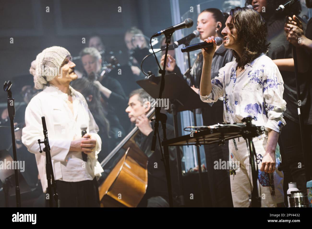 Newcastle, UK. 2nd May 2023 - English band James perform at O2 City Hall Newcastle with the Orca 22 orchestra. Credit: Thomas Jackson/Alamy Live News Stock Photo