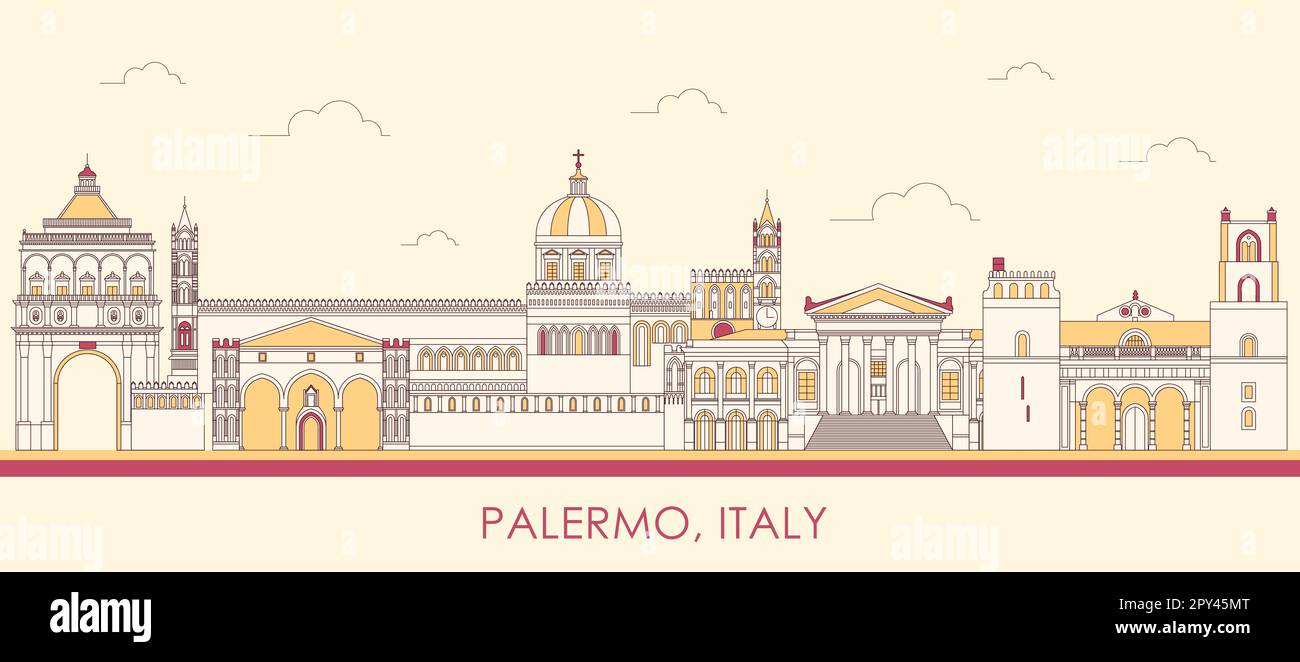 Cartoon Skyline panorama of City of Palermo, Sicily, Italy - vector illustration Stock Vector