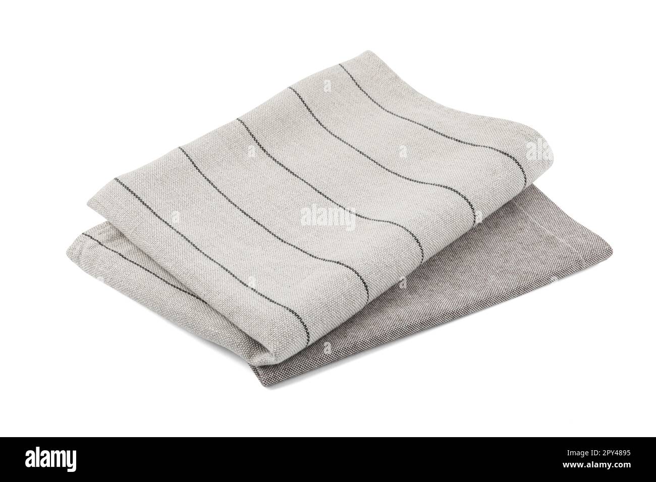 Folded cloth kitchen napkins isolated on white Stock Photo