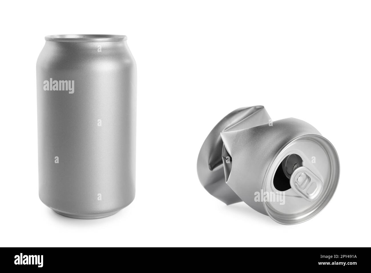Whole and crumpled aluminum cans on white background Stock Photo Alamy