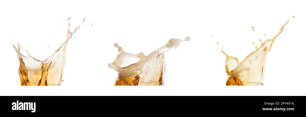 Set with beer splashes on white background. Banner design Stock Photo