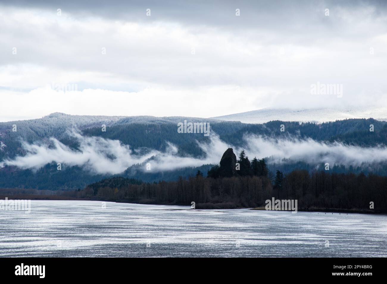Winter skies cover the Columbia River Gorge, Oregon. Stock Photo