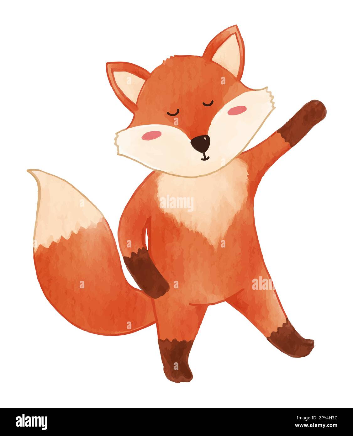 Fox Is Standing And Raising Hand Watercolor Paint Design Cute fox-is-standing-and-raising-hand-watercolor-paint-design-cute