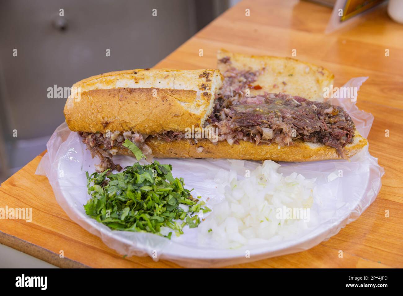 Close up shot of Mexician style sandwich at Mexico Stock Photo