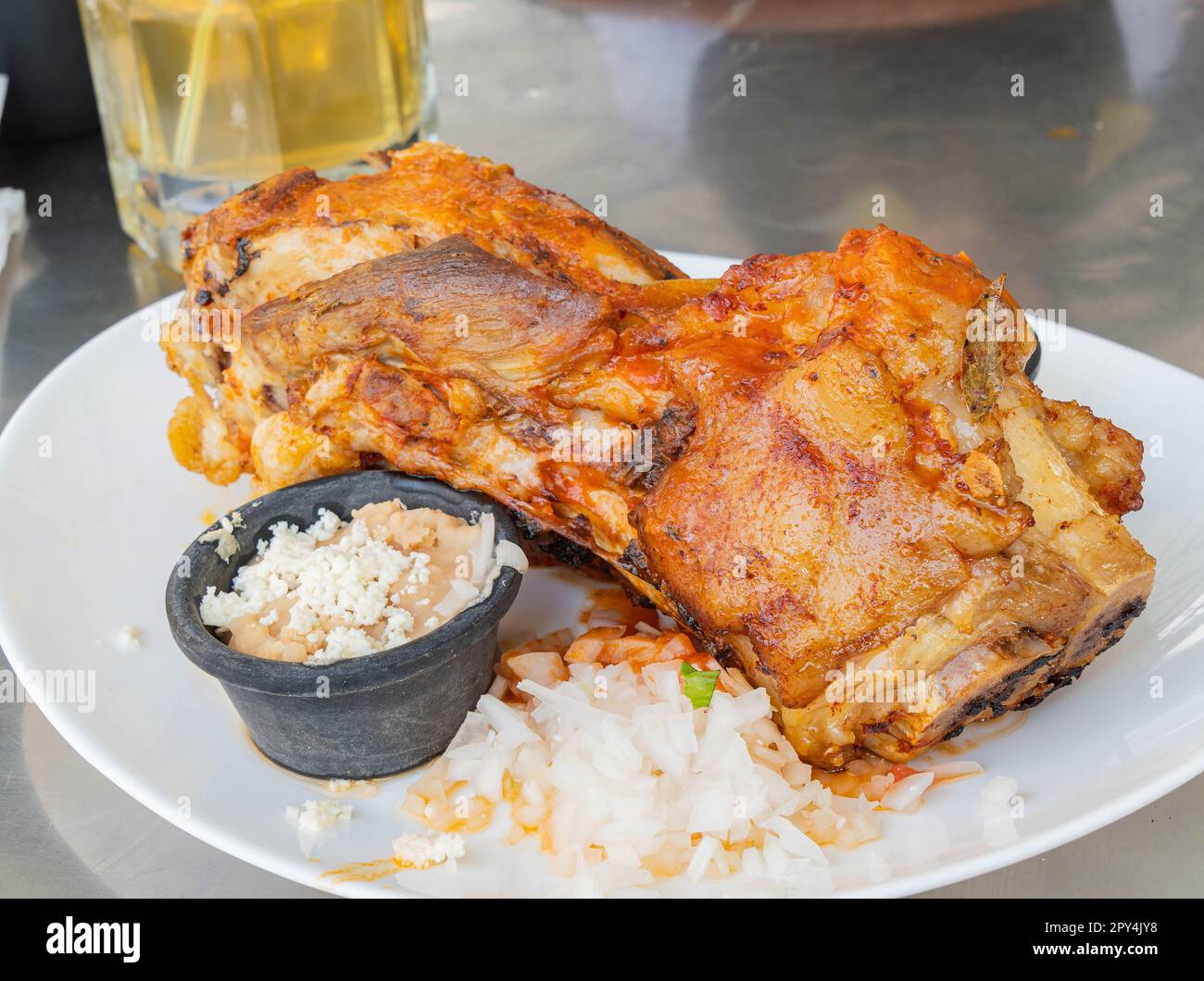 Close up shot of slow cooked cow shank at Mexico Stock Photo