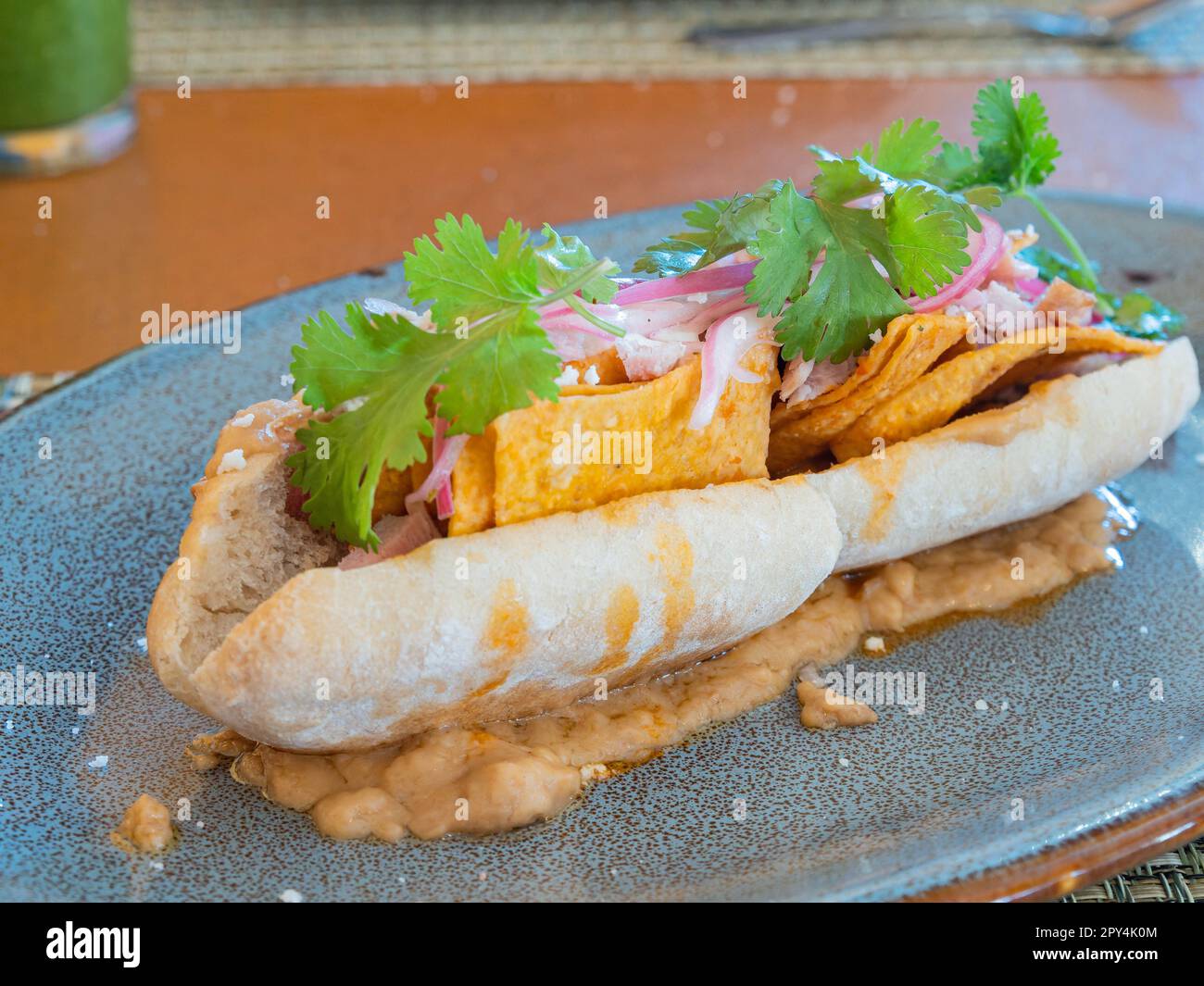 Close up shot of Mexician style sandiwch at Tequila, Mexico Stock Photo