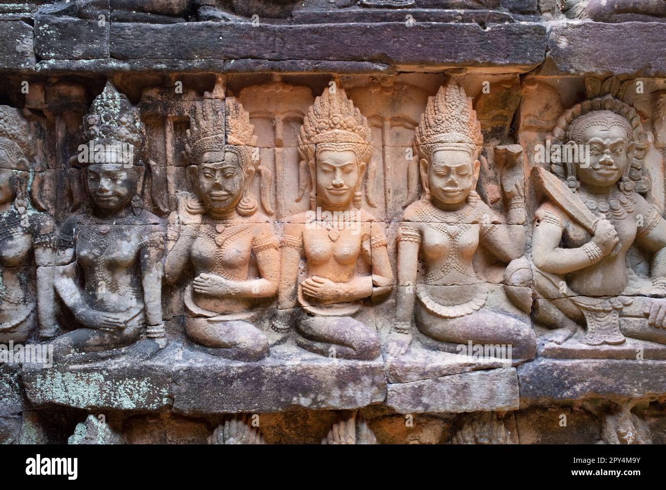 Cambodia Ruler and consorts on an inner basrelief of the Terrace of