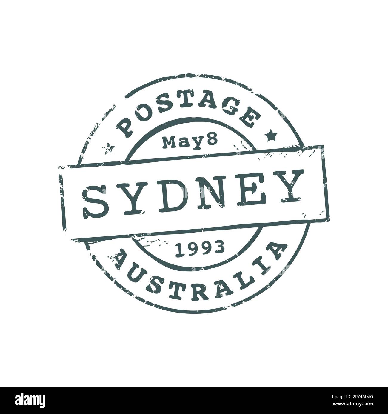 Australia Sydney postage and postal rubber stamp. Vector round seal with envelope, post delivery emblem. International mail control sign Stock Vector