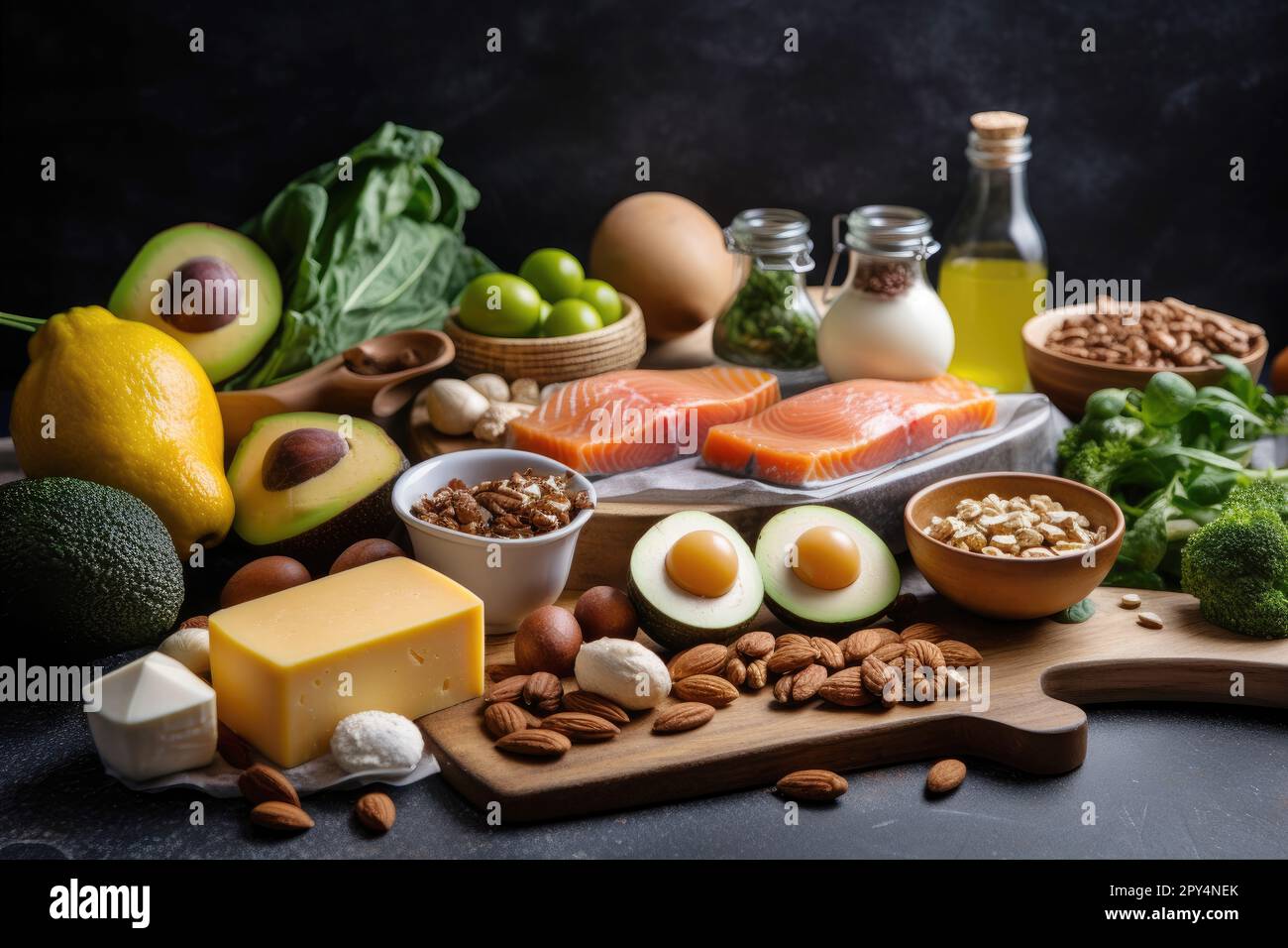 Keto diet, products suitable for the diet are on the table Stock Photo