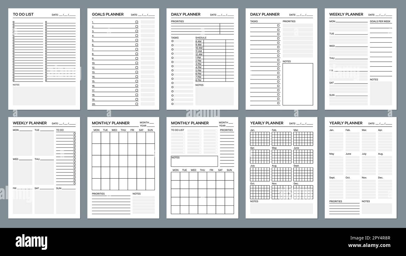 https://c8.alamy.com/comp/2PY4R8R/planner-page-templates-business-week-organizer-checklist-office-work-printable-vector-agenda-school-or-college-education-daily-goal-planners-templa-2PY4R8R.jpg