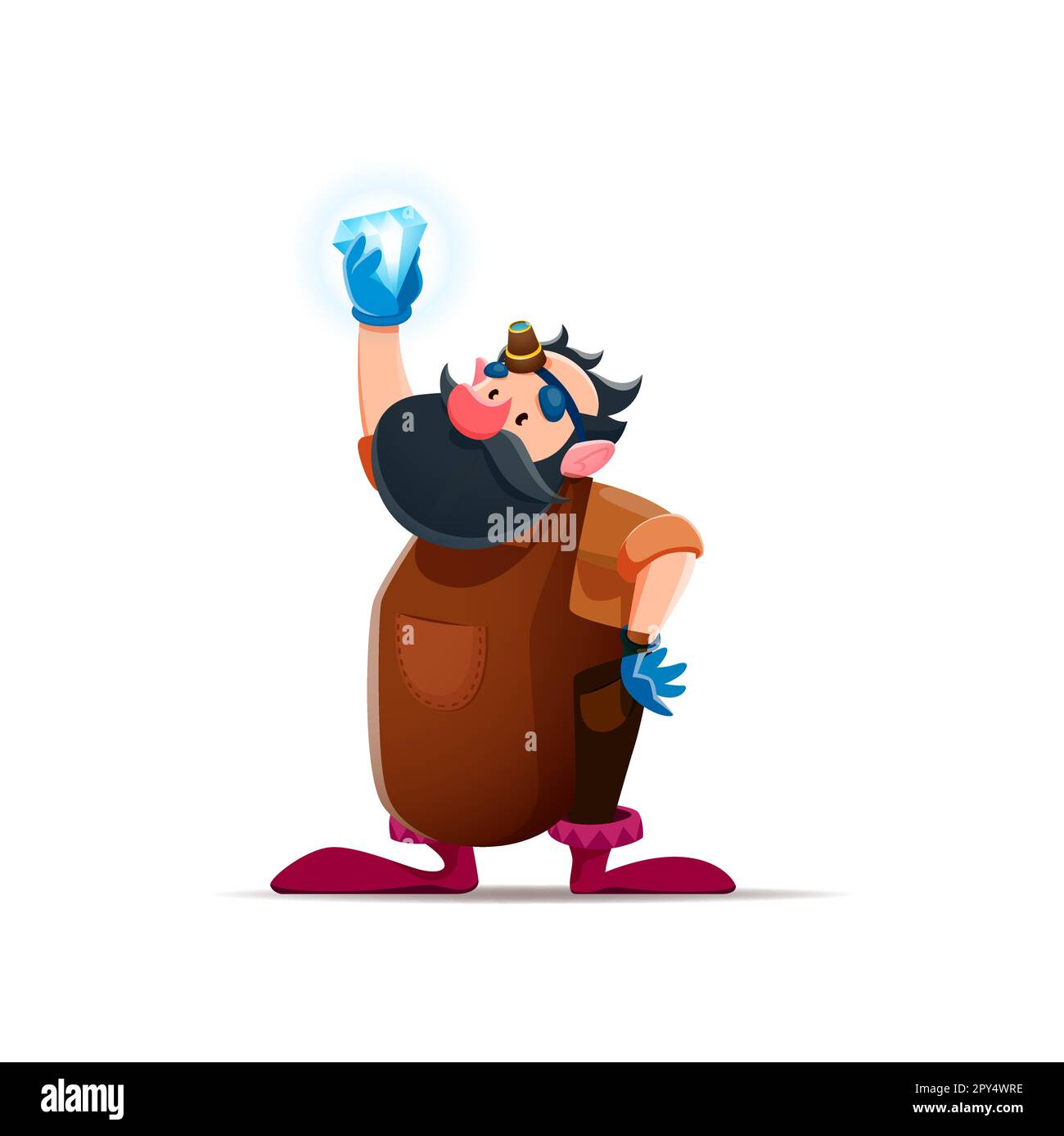 Cartoon gnome or dwarf jeweler character. Fantasy midget, cute