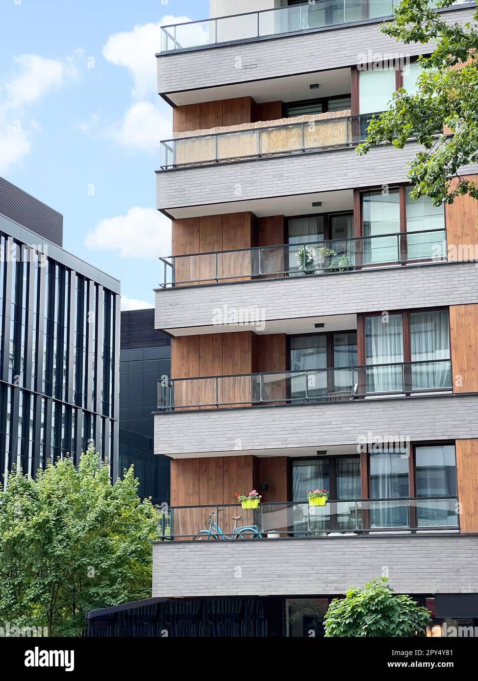 Exterior of modern residential building with balconies Stock Photo - Alamy